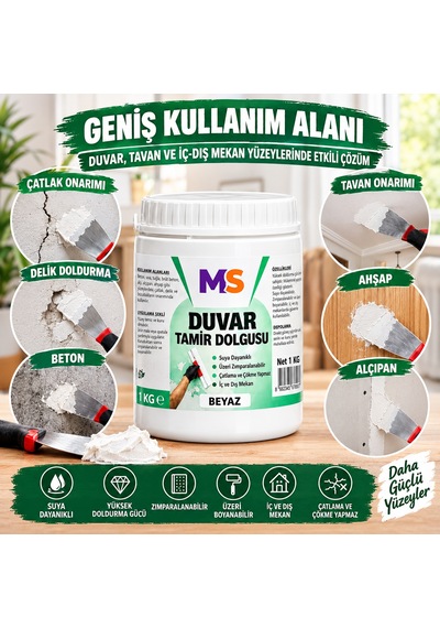 2 Adet Hazır Duvar Tamir Dolgusu 1 Kg Macunu Zemin Alçı Sıva Derin Boşluk Doldurucu Çatlak Onarıcı