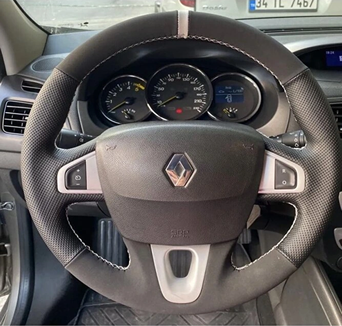 Renault Fluence Megane 3 Scenic Direksiyon Kılıfı Araca Özel Gri Siyah