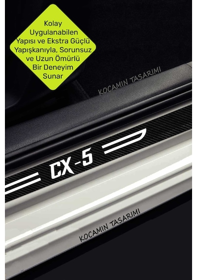 Mazda Cx-5 Karbon Kapı Eşiği Dekoratif Kapı Koruyucu Siyah Üzeri Beyaz Yazılı 4 Parça Set Mazda Cx-5