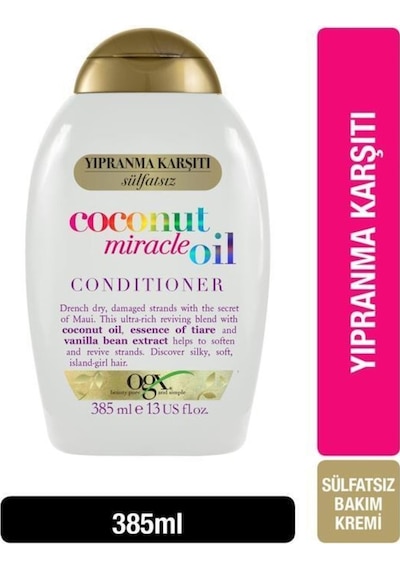 Ogansia Yıpranma Karşıtı Coconut Miracle Oil Sülfatsız Bakım Kremi 385 Ml