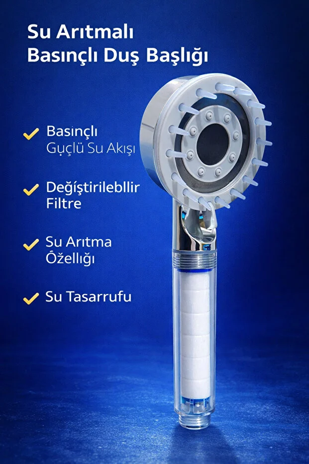 Duş Başlığı Filtreli 3 Yedek Filtre Hortumlu Yüksek Basınçlı Set Beyaz