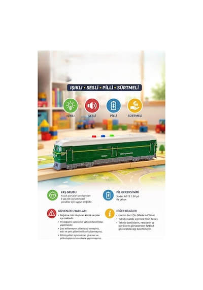 Conveyancer Sesli Ve Işıklı Oyuncak Model Tren - 22 Cm Pilli Eğitici Oyuncak Tren Yeşil