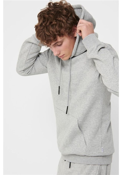 Only & Sons - Erkek Gri Hoodie Sweatshirt - 22018685 Açık Gri Melanj