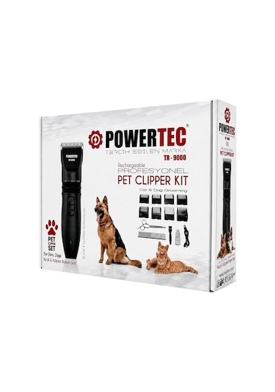 Powertec Tr-9000 Kedi Köpek Tıraş Makinesi Seti Pet Evcil Hayvan Tüy Kesme Makas Ve Metal Tarak Hediyeli 4 - 5 Saat Siyah