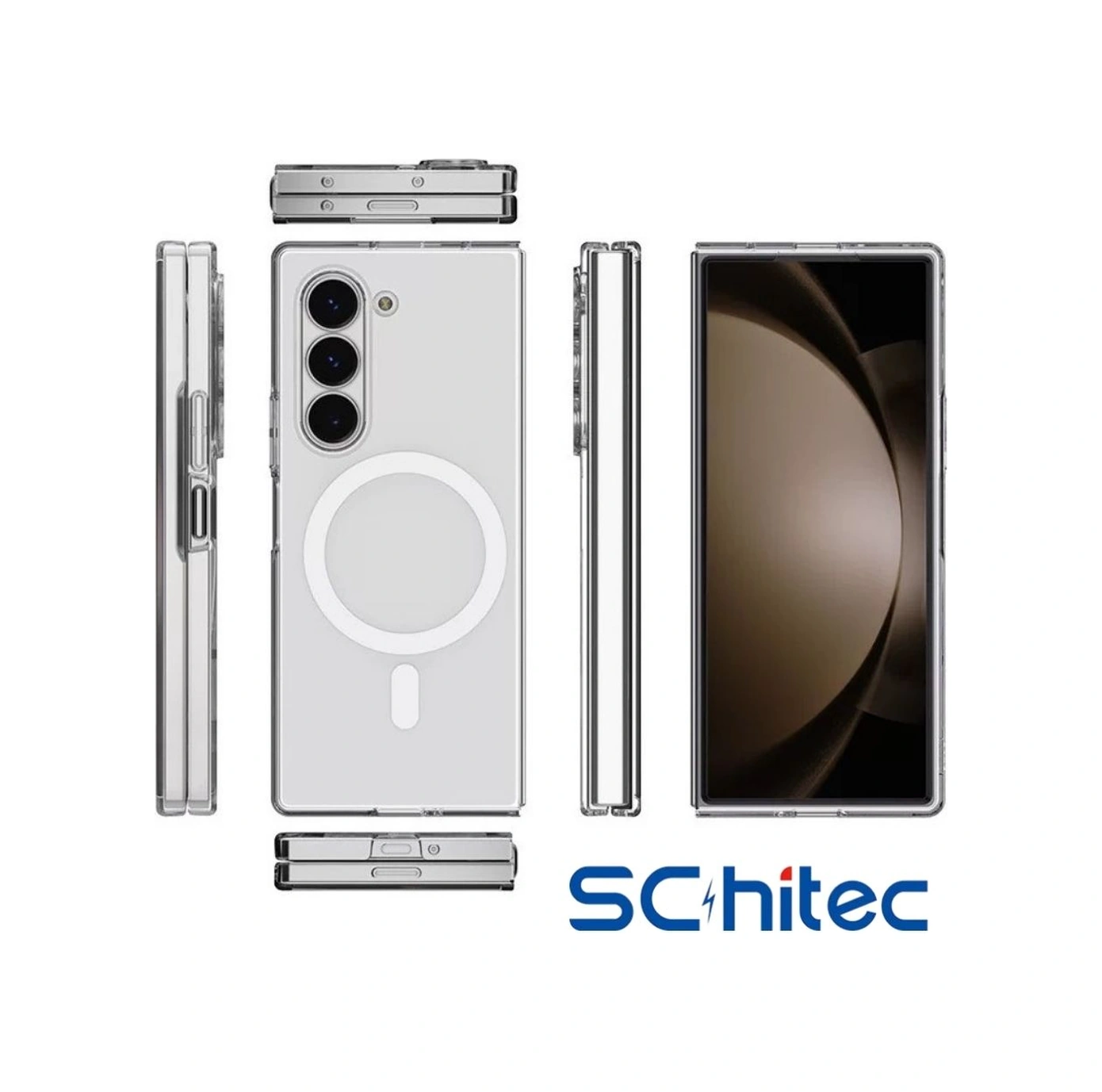 Schitec Samsung Galaxy Uyumlu Z Fold 6 Magsafe Özellikli Şeffaf Kılıf Apple