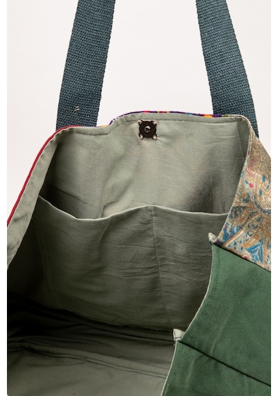 Fabric Craft Bag Omuz Çantası Kadın Duck Kumaş Desenli Büyük Boy Günlük Çanta Yeşil - Kırmızı