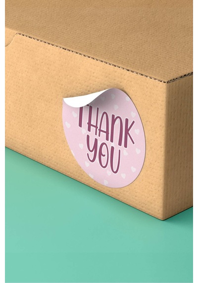 Pembe Kalpli Thank You Sticker 3x3cm St2351 Çok Renkli