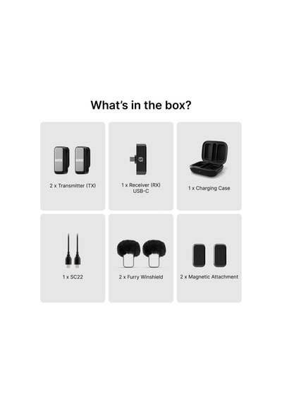 Wireless Micro - Akıllı Telefon Ve Bilgisayar Uyumlu Kompakt Kablosuz Mikrofon Seti, Şarj Kutulu, İki Verici, Bir Alıcı, Usb-c, Siyah