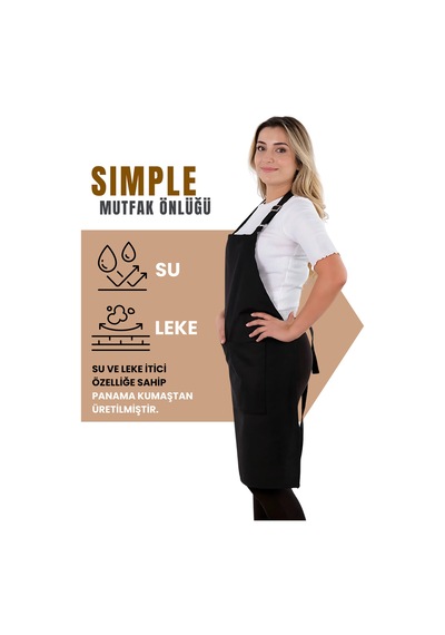 Sevilya Simple Ayar Askılı Mutfak Önlüğü Siyah