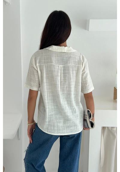Asprin Fashion Omzu Dantel Detaylı Gömlek Beyaz