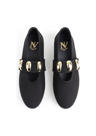 Ne&ve Shoes Siyah Süet Gold Aksesuar Detaylı Lastikli Kadın Şık Ve Rahat Babet