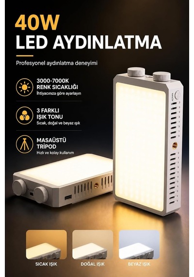 40w Led Cep Fotoğraf Işığı 3000-7000k Crı 95+ Type-c Cmd-201