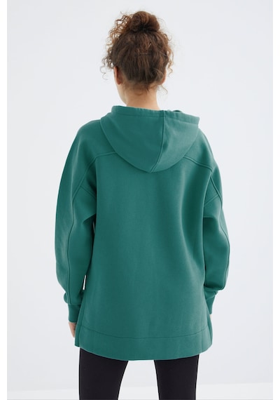 Tommy Life Deniz Yeşili Reglan Kol Basic Kapüşonlu Oversize Sweatshirt Tunik - 97242 Yeşil