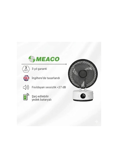 Meaco Sefte 8" Bataryalı Ultra Sessiz Masaüstü Vantilatör Uyku Modlu Ve Enerji Tasarruflu Serinletici Fan