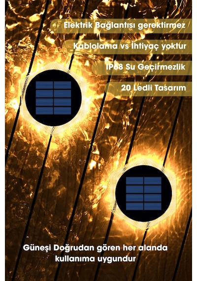 Technojet 4adet Güneş Enerjili 20ledli Premium Kalite Solar Dekoratif Zemin Bahçe Peyzaj Aydınlatma Sarı