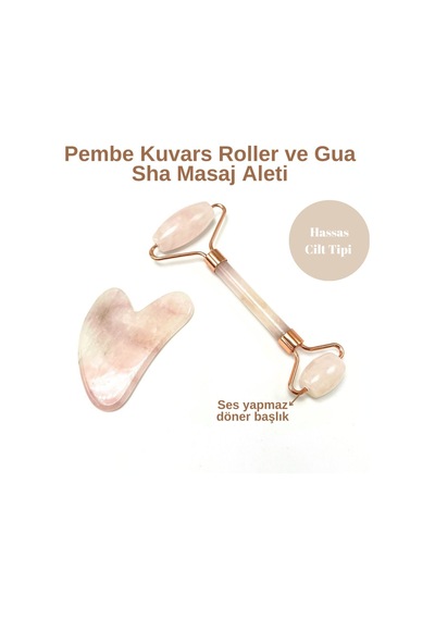 Yıldız Doğal Taş Sertifikalı Pembe Kuvars Roller + Gua Sha Doğal Taş Masaj Aleti