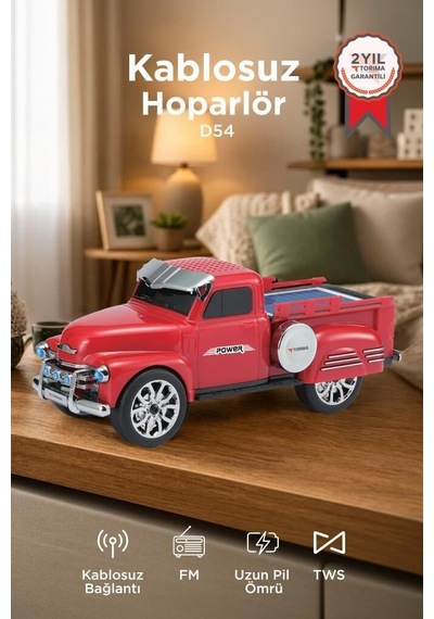Özel Üretim Bluetooth Hoparlör Pickup D54 Kırmızı Cihaz Klasik Piknik