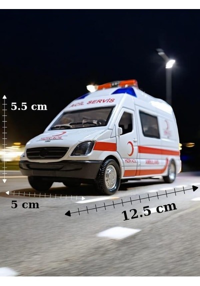 Metal Çek Bırak Sesli Ve Işıklı Ambulans 1/36 Ölçek Diğer