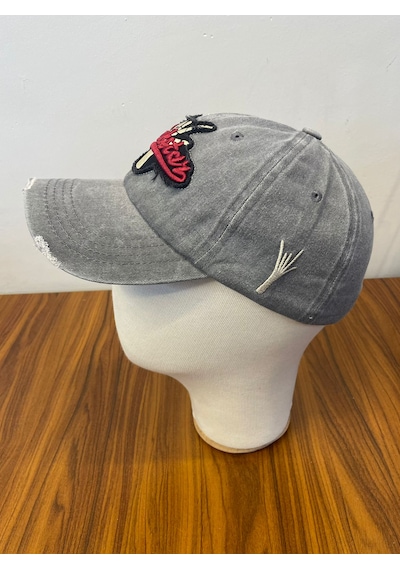 Rockstar Nakışlı Yıkamalı Eskitme Vintage Cap Şapka Gri