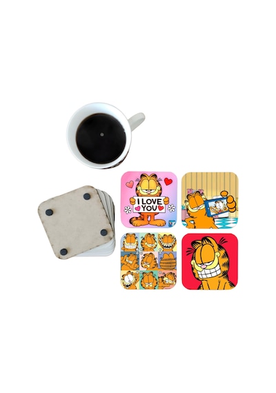Garfield Dekoratif Ahşap Bardak Altlığı Seti 0111 Çok Renkli