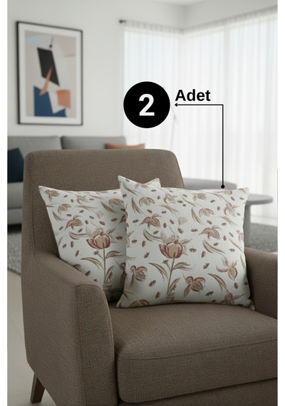 Chevron Bohem Dekoratif Punch Yastık Kırlent Kılıfı 2 Adet 45x45 Rustik Çiçek Kahverengi 45 x 45