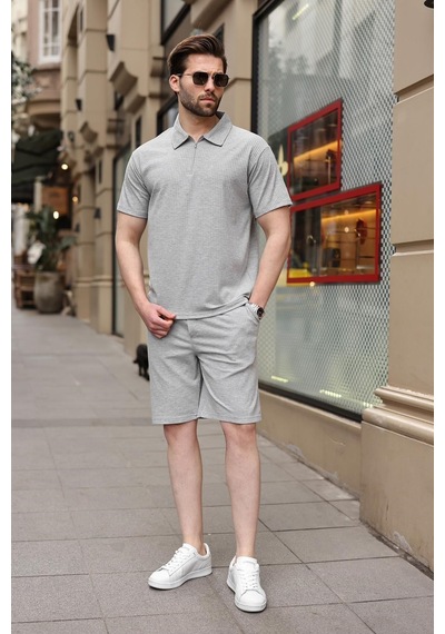 Gri Polo Yaka T-shirt Şort Takım E7363