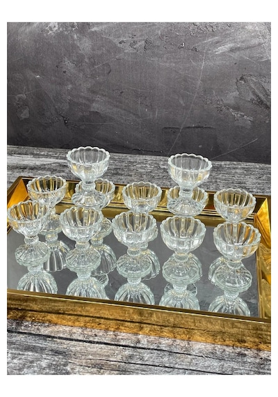 6 Lı Ayaklı Mini Kristal Cam Lüks Lokumluk Kahve Yanı Kase