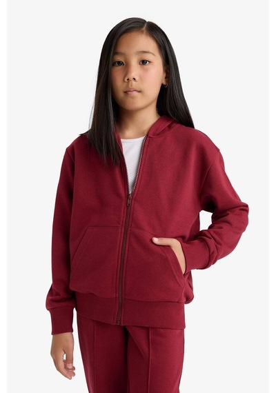 Defacto Kız Çocuk Basic Düz Kapüşonlu Fermuarlı Sweatshirt C8110a825aubr281 Bordo