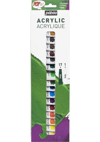 Pebeo Pop Art Akrilik Boya Seti 17x10ml + 15ml Beyaz 669710 Karışık Çok Renkli