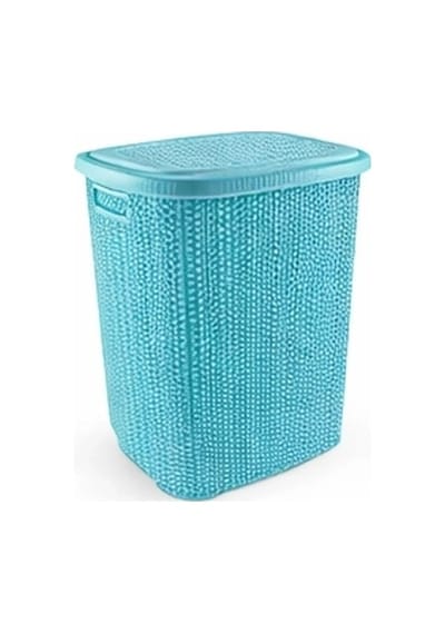 Hubrendy Çer Kirli Çamaşır Sepeti Kapaklı 65 Lt Örgü Desenli Plastik Çamaşır Sepeti Banyo Sepeti - T Diğer