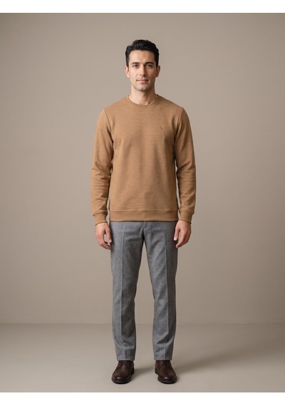 Maccali Erkek Taba Selanik Bisiklet Yaka Sweatshirt