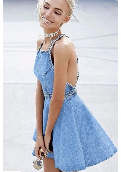 Fashion Cocktail Çift Bel Halat Örgülü Örme İp Çapraz Askılı Eteği Salaş Baharlı Sırt Açık Fermuarlı Kot Denim Elbise Mavi Fashion Cocktail Çift Bel Halat Örgülü Örme İp Çapraz Askılı Eteği Salaş Baharlı Sırt Açık Fermuarlı Kot Denim Elbise Mavi