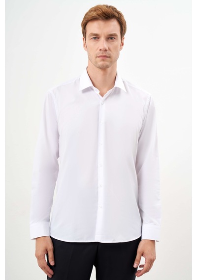 Morven Erkek Beyaz Basic Düz Desen Sert Yaka Regular Fit Gömlek 24mc004059600 Beyaz