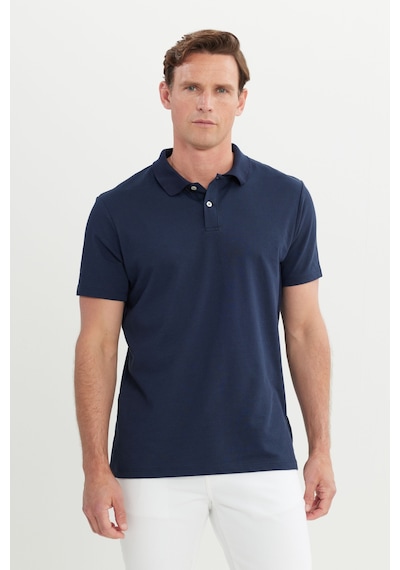 AC&Co / Altınyıldız Classics Erkek Lacı-lacı Pamuklu Slim Fit Dar Kesim Polo Yaka Tişört Lacivert