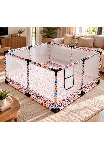 Missidea Çok Renkli Bebek Ve Çocuk Oyun Parkı 120x120 Cm Oyun Matı Ve 56 Parça Yapboz Blok Hediyeli