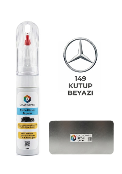 Mercedes-benz 149 Kutup Beyazı İğneli Ve Fırçalı Özel Tasarım Şişe Rötuş Boyası Ve Profesyonel Rötuş Çeliği Seti