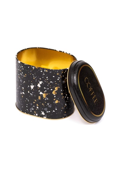 Terrazzo Black Desenli Oval Metal Saklama Kabı 14 x 12 x 13 CM 1.4 L