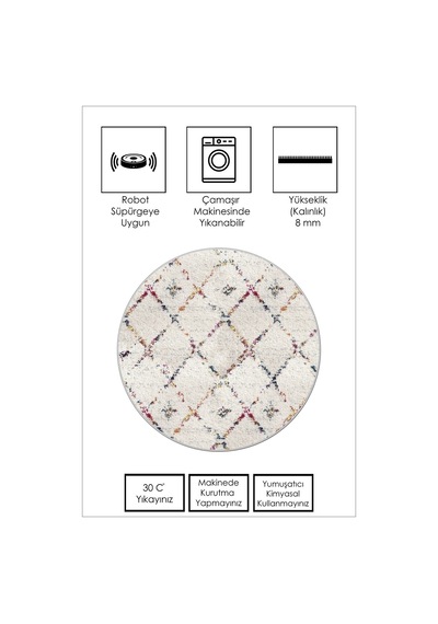 West Home Dijital Baskı Yıkanabilir Kaymaz Taban Leke Tutmaz Yuvarlak Mutfak Halısı Ve Salon Halısı Wh 464 White Yuvarlak