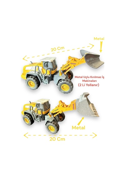 Kırılmaz Oyuncaklar İş Makineleri Çocuk Mühendisliği Kar Küreme Ve Kepçe Metal Uçlu 2li Yollanır