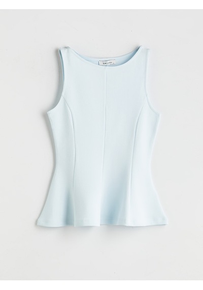 Lcw Vision Mavi Kayık Yaka Peplum Bluz