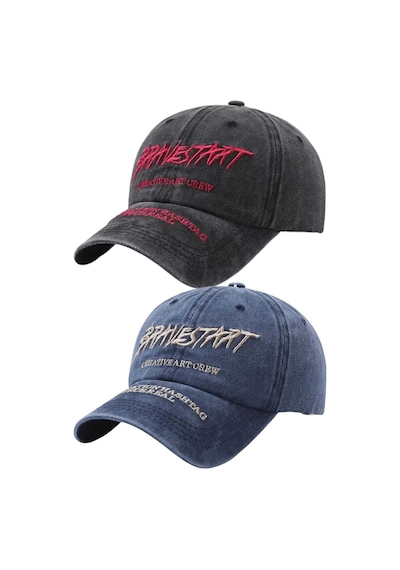 Tezzgelsin Unisex Eskitme Bravestart Nakışlı Ayarlanabilir Beyzbol Kep Şapka 2'li Set Siyah - Lacivert