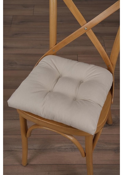 Altınpamuk 4'lü Lüx Gold Pofidik Bej Sandalye Minderi Özel Dikişli Bağcıklı 40x40cm Bej