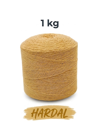 1 Kg Pamuklu El Örgü İpi Runner İpi- Amigurumi Koton İp Punch İpi Motif Hardal Renk