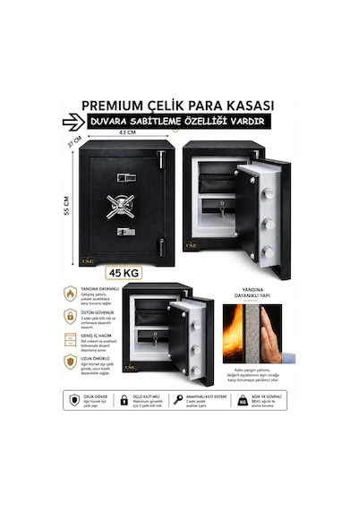 Ev ve Ofis  İşyeri Büro Tipi Altın Nakit Silah Ziynet Evrak Kıymetli Eşya Güvenli Anahtarlı Çelik Para Kasası -