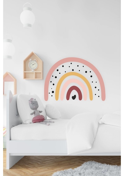 MSticker Soft Renklerde Puantiyeli Gökkuşağı Çocuk Bebek Odası Duvar Sticker Seti