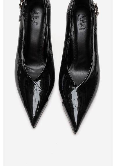 Luvishoes Polly Siyah Rugan Baskılı Kadın Topuklu Ayakkabı