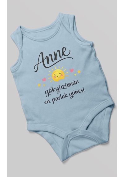 Morivokids Anne, Gökyüzümün En Parlak Güneşi Sıfır Kollu Bebek Body Bebe Mavisi