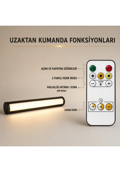 Şarjlı Led Tablo Ve Ayna Apliği Kumandalı, Dokunmatik, Manyetik, 3 Renkli Ve Dimlenebilir Modern Duvar Aydınlatması Siyah Şeffaf