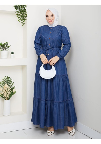 Hb Harma Time Butik Kadın Dantel Detaylı Düğmeli Ve Bağcıklı Koyu Kot Mavi Elbise Hb Harma Time Butik Kadın Dantel Detaylı Düğmeli Ve Bağcıklı Koyu Kot Mavi Elbise