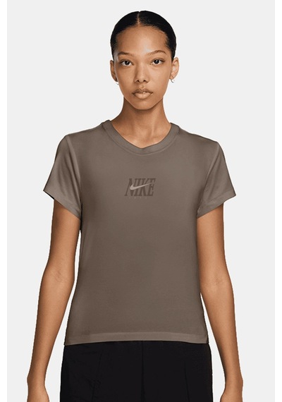Hq1707-100 Nike Slim Phoenix Womens Brown Tshirt Kısa Kollu Kadın Tişört Kahverengi
